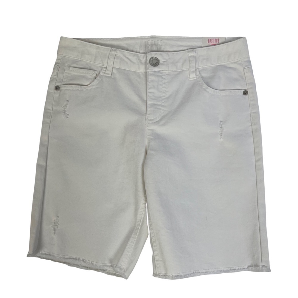 NWT JUSTICE Girl’s Bermuda White Shorts Sz 12 Plus Ripped/Torn Frayed Hem